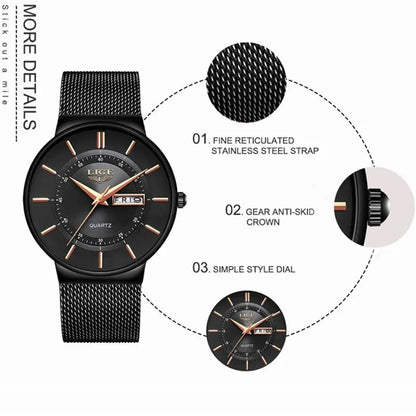 Avelena | Luxus Herren Ultra-Dünne Wasserdichte Edelstahl Quarz Uhr – Elegante Datumsanzeige Sport Armbanduhr