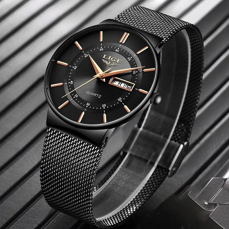 Avelena | Luxus Herren Ultra-Dünne Wasserdichte Edelstahl Quarz Uhr – Elegante Datumsanzeige Sport Armbanduhr