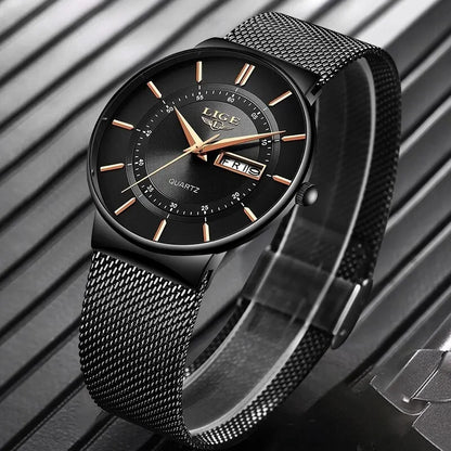 Avelena | Luxus Herren Ultra-Dünne Wasserdichte Edelstahl Quarz Uhr – Elegante Datumsanzeige Sport Armbanduhr