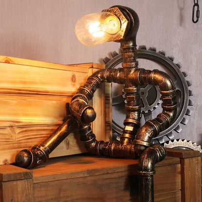 Avelena | Pipe Man Schlafzimmer Nachtlicht Warehouse Metallisch 1 Glühbirne Messing Nachttischlampe