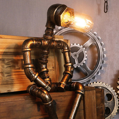 Avelena | Pipe Man Schlafzimmer Nachtlicht Warehouse Metallisch 1 Glühbirne Messing Nachttischlampe