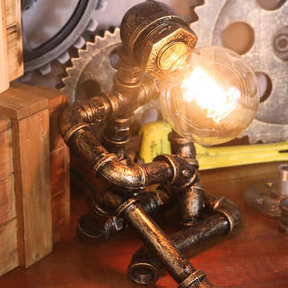 Avelena | Pipe Man Schlafzimmer Nachtlicht Warehouse Metallisch 1 Glühbirne Messing Nachttischlampe