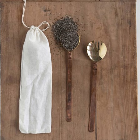 Avelena | Messing Salatbesteck In Beuteltasche, Set Von 2