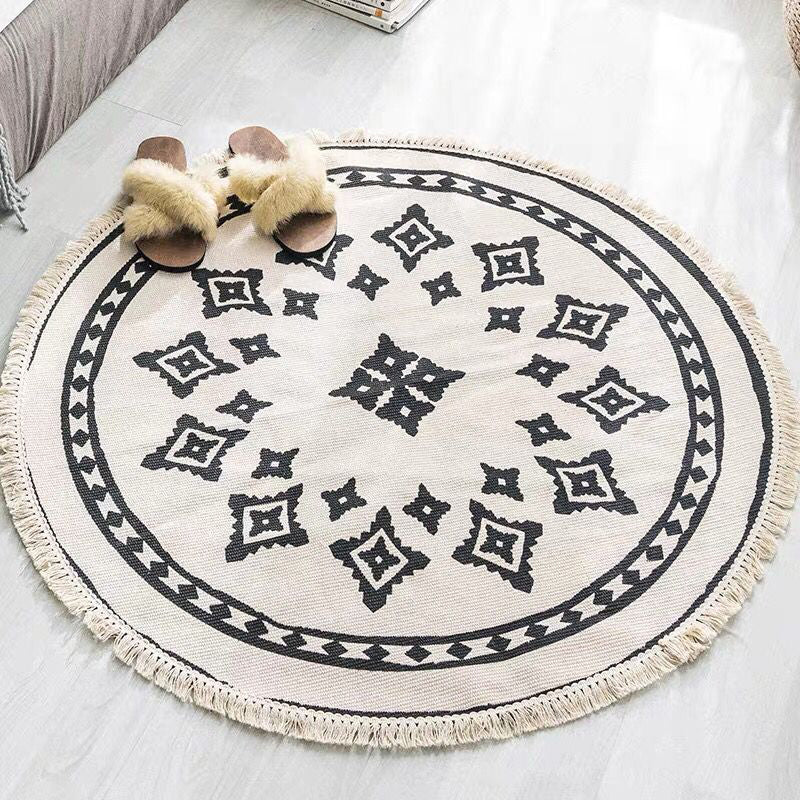 Avelena | Bohemian Stil Schlafzimmer Teppich Mehrfarbiger Geometrischer Teppich Baumwolle Haustierfreundlicher Teppich