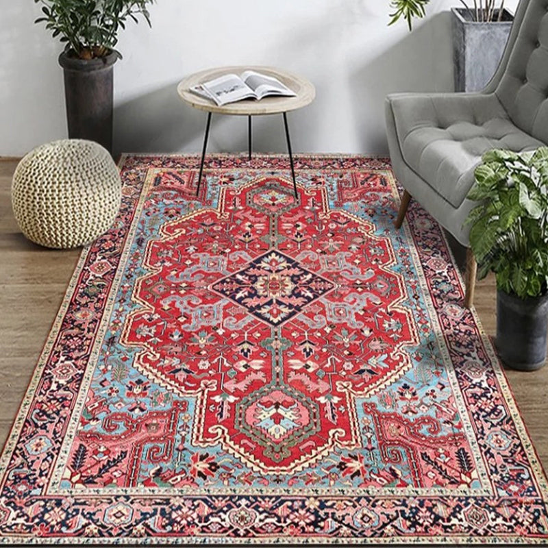 Avelena | Persischer Wohnzimmerteppich Mehrfarbiger geometrischer Teppich Polyester haustierfreundlich fleckenresistent rutschfeste Rückseite Teppich mit geflochtenem Rand