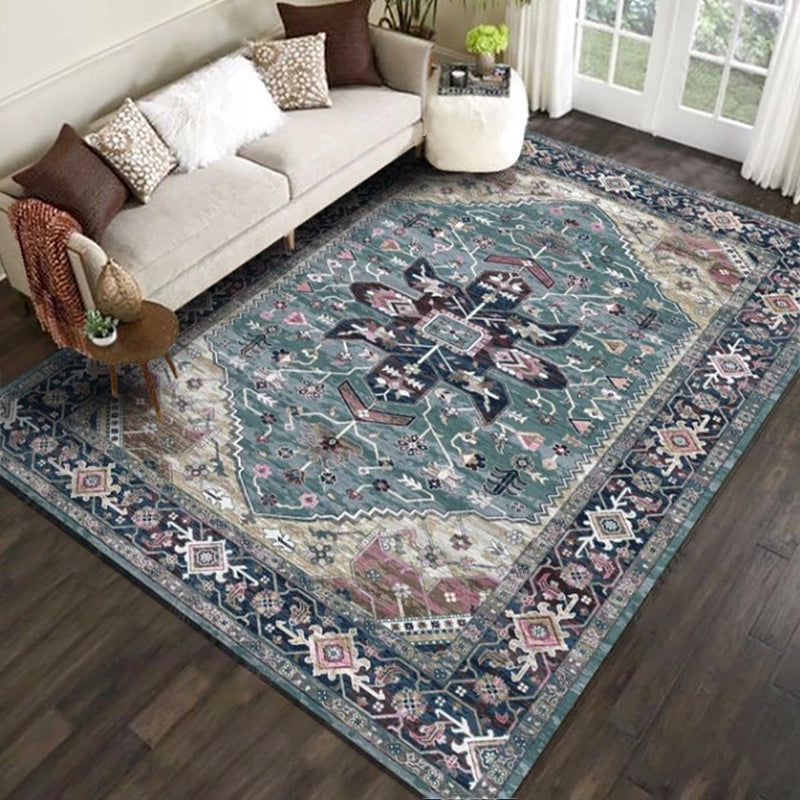 Avelena | Persischer Wohnzimmerteppich Mehrfarbiger geometrischer Teppich Polyester haustierfreundlich fleckenresistent rutschfeste Rückseite Teppich mit geflochtenem Rand