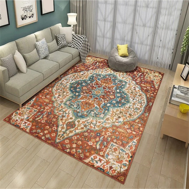 Avelena | Persischer Wohnzimmerteppich Mehrfarbiger geometrischer Teppich Polyester haustierfreundlich fleckenresistent rutschfeste Rückseite Teppich mit geflochtenem Rand