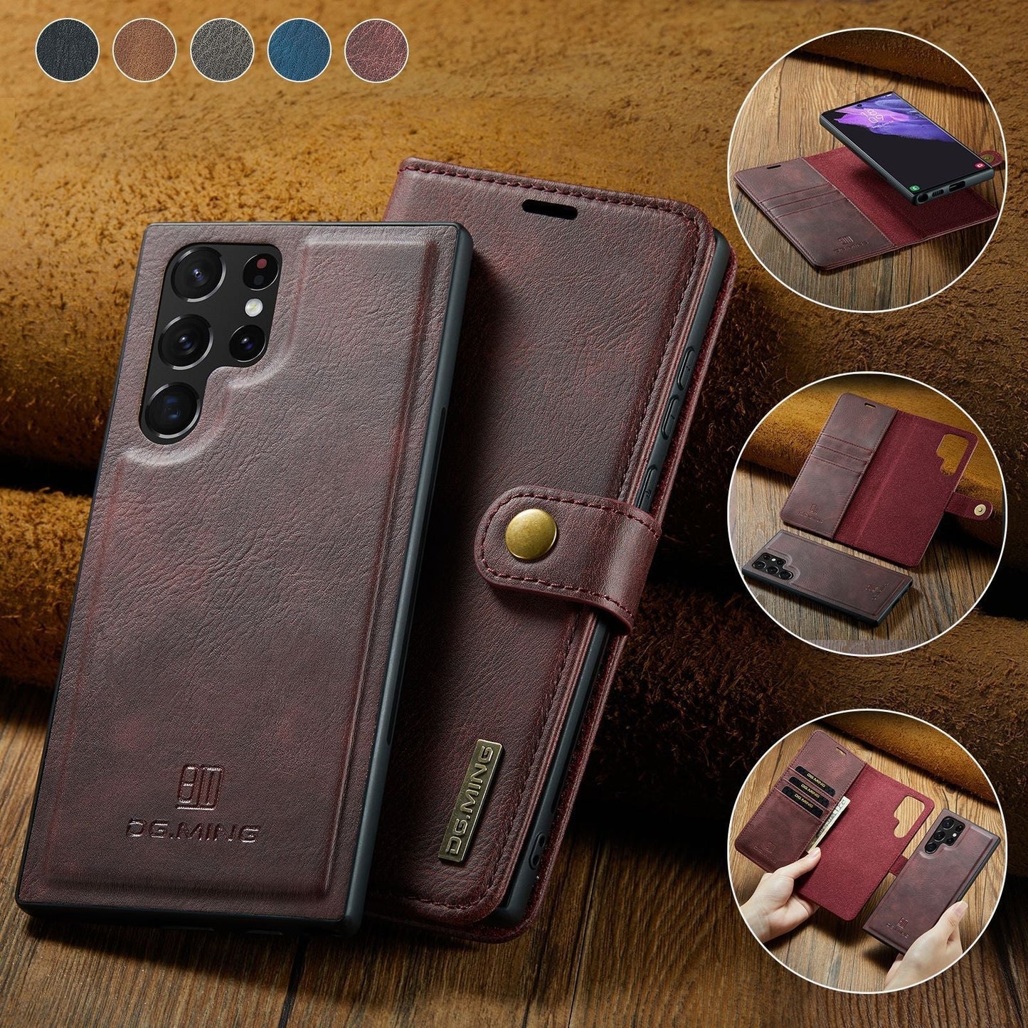 Avelena | 2 in 1 abnehmbare Flip-Ledertasche für Samsung Galaxy