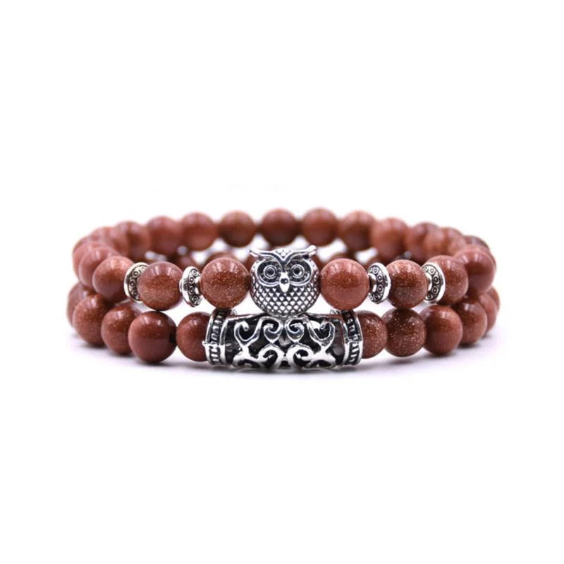 Avelena | Eule Charme Naturstein Armband