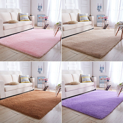 Avelena | Multi-Color Home Area Rug Nordic Plain Rug Fluffy Machine Washable Stain Resistant Anti-Slip Backing Rug with Braided Trim