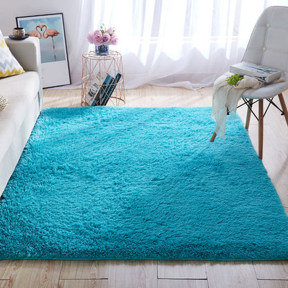 Avelena | Multi-Color Home Area Rug Nordic Plain Rug Fluffy Machine Washable Stain Resistant Anti-Slip Backing Rug with Braided Trim