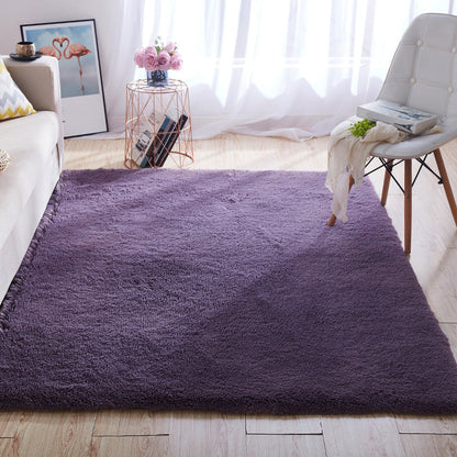 Avelena | Multi-Color Home Area Rug Nordic Plain Rug Fluffy Machine Washable Stain Resistant Anti-Slip Backing Rug with Braided Trim