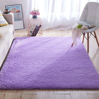 Avelena | Multi-Color Home Area Rug Nordic Plain Rug Fluffy Machine Washable Stain Resistant Anti-Slip Backing Rug with Braided Trim