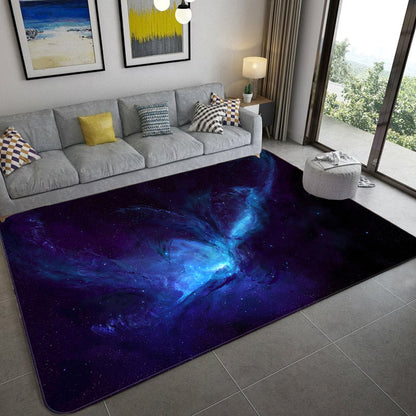 Avelena | Mystical Galaxy 3D Grafik Teppich Blau-Schwarz Polypropylen Teppich Anti-Rutsch Rücken Waschbar Fleckenresistent Teppich für Wohnzimmer