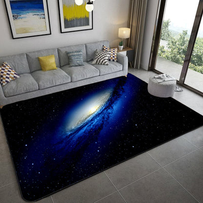 Avelena | Mystical Galaxy 3D Grafik Teppich Blau-Schwarz Polypropylen Teppich Anti-Rutsch Rücken Waschbar Fleckenresistent Teppich für Wohnzimmer