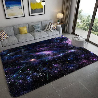 Avelena | Mystical Galaxy 3D Grafik Teppich Blau-Schwarz Polypropylen Teppich Anti-Rutsch Rücken Waschbar Fleckenresistent Teppich für Wohnzimmer