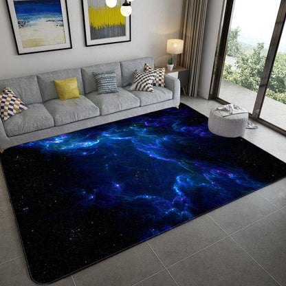 Avelena | Mystical Galaxy 3D Grafik Teppich Blau-Schwarz Polypropylen Teppich Anti-Rutsch Rücken Waschbar Fleckenresistent Teppich für Wohnzimmer