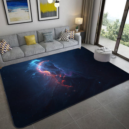 Avelena | Mystical Galaxy 3D Grafik Teppich Blau-Schwarz Polypropylen Teppich Anti-Rutsch Rücken Waschbar Fleckenresistent Teppich für Wohnzimmer