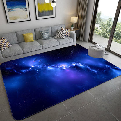 Avelena | Mystical Galaxy 3D Grafik Teppich Blau-Schwarz Polypropylen Teppich Anti-Rutsch Rücken Waschbar Fleckenresistent Teppich für Wohnzimmer
