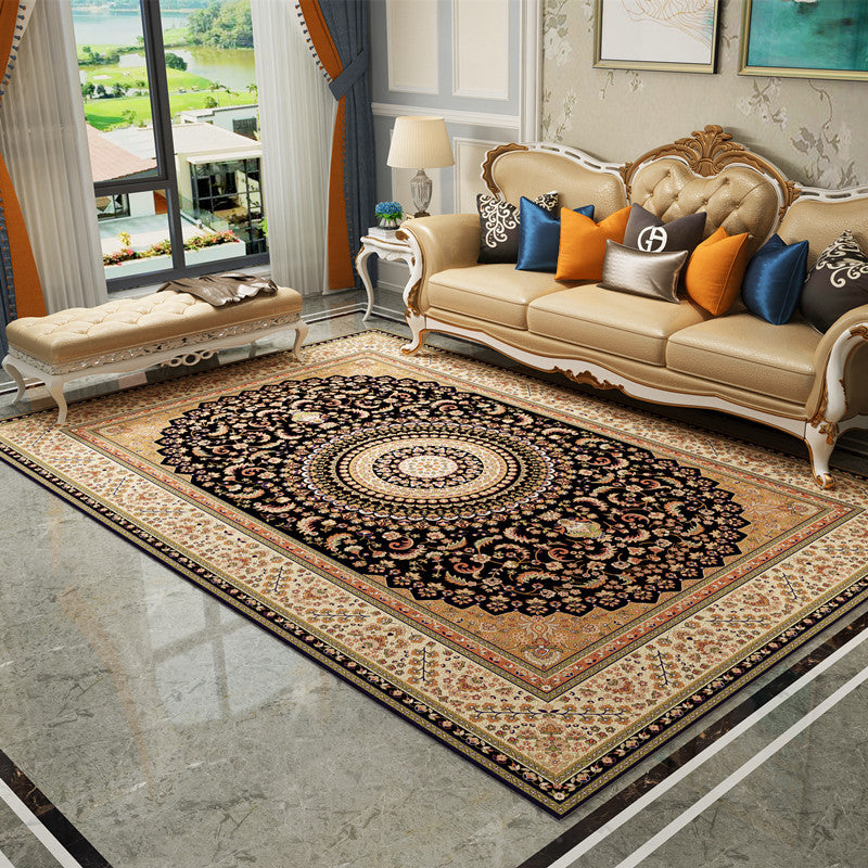 Avelena | Magnificent Floral Printed Rug Multi-Color Moroccan Rug Polyester Waschbar Rutschfeste Unterlage Fleckenbeständiger Teppich für Gästezimmer