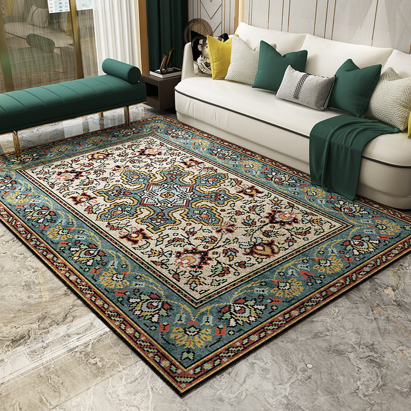 Avelena | Magnificent Floral Printed Rug Multi-Color Moroccan Rug Polyester Waschbar Rutschfeste Unterlage Fleckenbeständiger Teppich für Gästezimmer