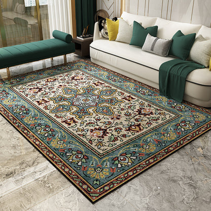 Avelena | Magnificent Floral Printed Rug Multi-Color Moroccan Rug Polyester Waschbar Rutschfeste Unterlage Fleckenbeständiger Teppich für Gästezimmer