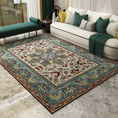 Avelena | Magnificent Floral Printed Rug Multi-Color Moroccan Rug Polyester Waschbar Rutschfeste Unterlage Fleckenbeständiger Teppich für Gästezimmer
