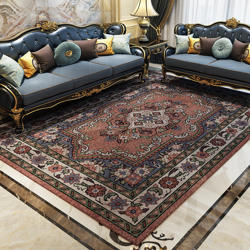 Avelena | Magnificent Floral Printed Rug Multi-Color Moroccan Rug Polyester Waschbar Rutschfeste Unterlage Fleckenbeständiger Teppich für Gästezimmer
