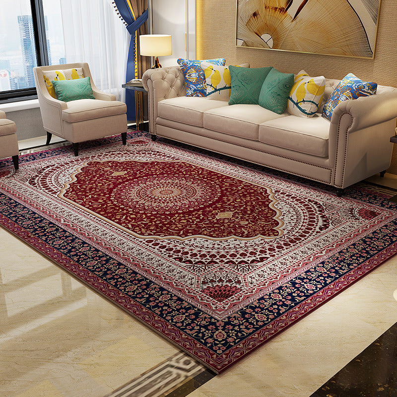 Avelena | Magnificent Floral Printed Rug Multi-Color Moroccan Rug Polyester Waschbar Rutschfeste Unterlage Fleckenbeständiger Teppich für Gästezimmer
