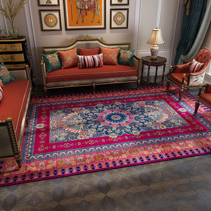 Avelena | Magnificent Floral Printed Rug Multi-Color Moroccan Rug Polyester Waschbar Rutschfeste Unterlage Fleckenbeständiger Teppich für Gästezimmer