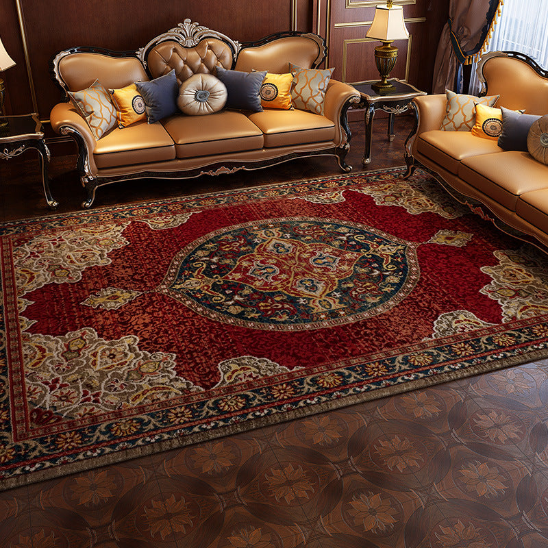 Avelena | Magnificent Floral Printed Rug Multi-Color Moroccan Rug Polyester Waschbar Rutschfeste Unterlage Fleckenbeständiger Teppich für Gästezimmer