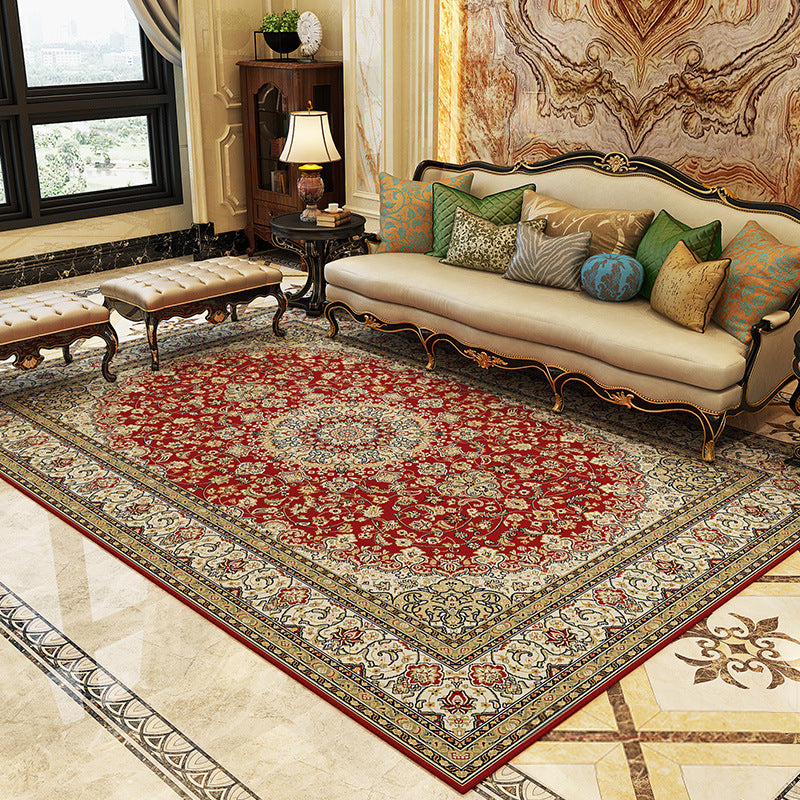 Avelena | Magnificent Floral Printed Rug Multi-Color Moroccan Rug Polyester Waschbar Rutschfeste Unterlage Fleckenbeständiger Teppich für Gästezimmer