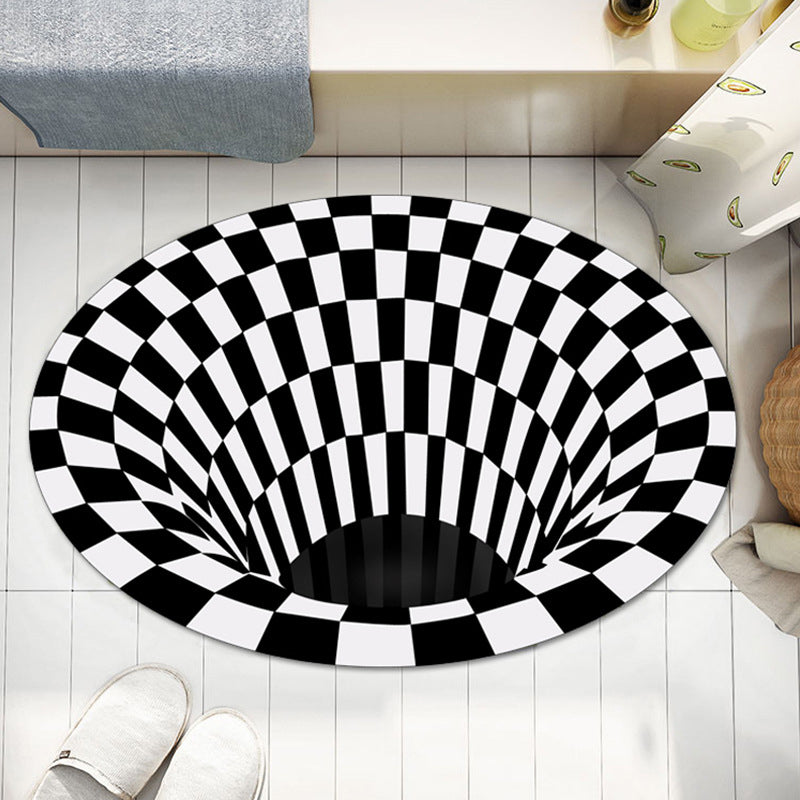 Avelena | Lässiger 3D Geo Teppich Schwarz-Weiß Kreativ Bereich Teppich Polyester Antirutsch Unterlage Maschinenwaschbar Innen Teppich für Badezimmer