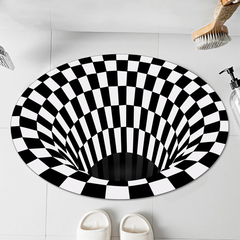 Avelena | Lässiger 3D Geo Teppich Schwarz-Weiß Kreativ Bereich Teppich Polyester Antirutsch Unterlage Maschinenwaschbar Innen Teppich für Badezimmer