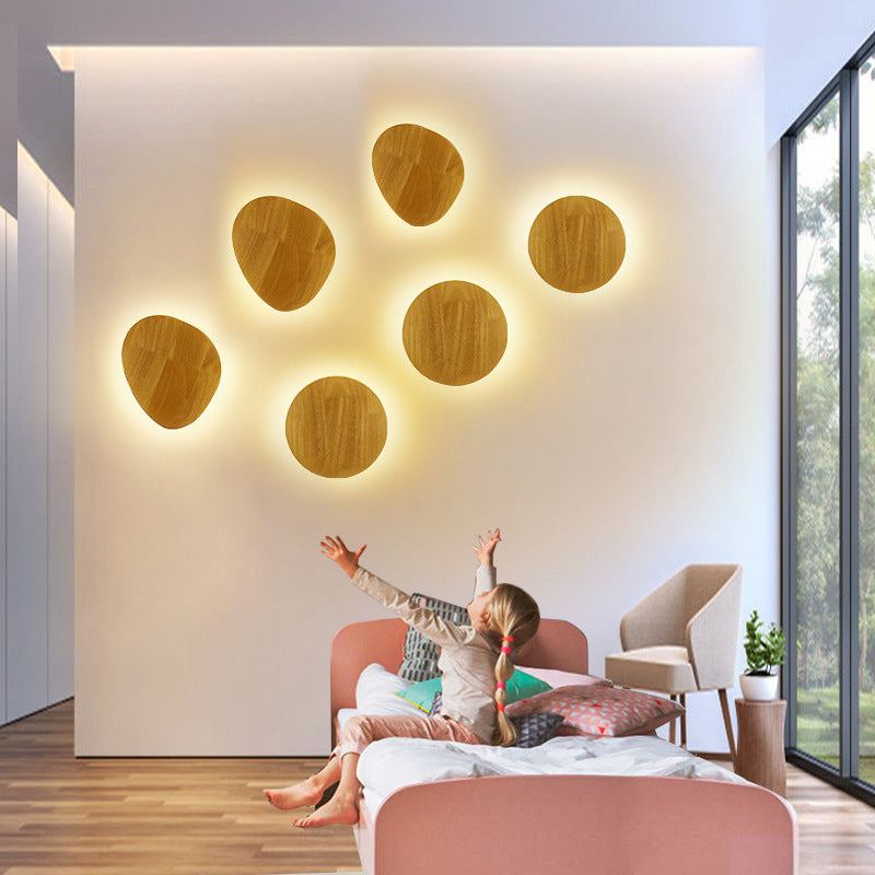 Avelena | Zeitgenössische geometrische LED-Wandbeleuchtung Holz Wohnzimmer Wandleuchte in Beige