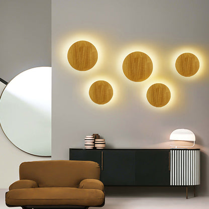 Avelena | Zeitgenössische geometrische LED-Wandbeleuchtung Holz Wohnzimmer Wandleuchte in Beige