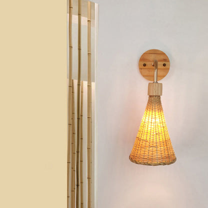 Avelena | Handgefertigte Flur-Wandleuchte Bambus Ein-Birnen Zeitgenössische Wandlampe aus Holz