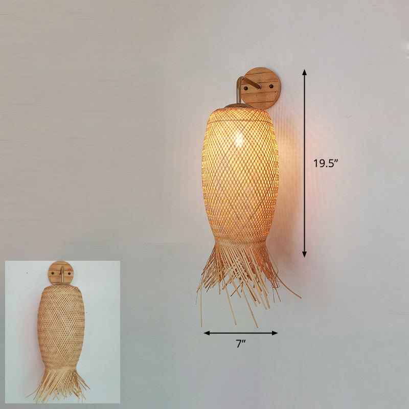 Avelena | Handgefertigte Flur-Wandleuchte Bambus Ein-Birnen Zeitgenössische Wandlampe aus Holz