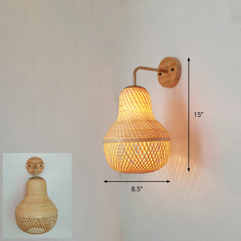 Avelena | Handgefertigte Flur-Wandleuchte Bambus Ein-Birnen Zeitgenössische Wandlampe aus Holz