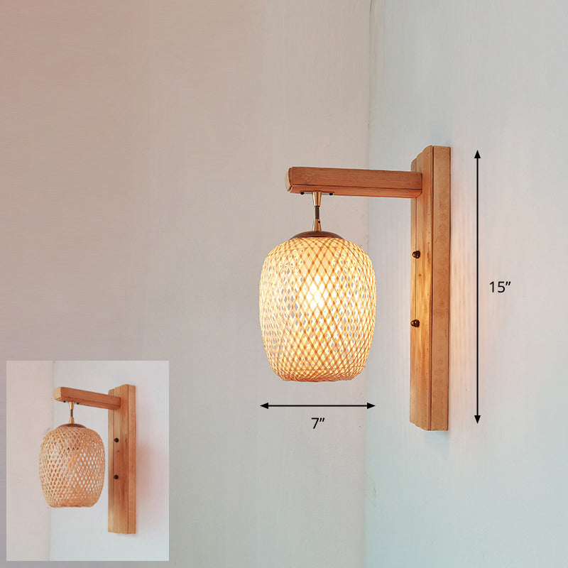 Avelena | Handgefertigte Flur-Wandleuchte Bambus Ein-Birnen Zeitgenössische Wandlampe aus Holz