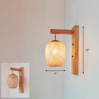 Avelena | Handgefertigte Flur-Wandleuchte Bambus Ein-Birnen Zeitgenössische Wandlampe aus Holz
