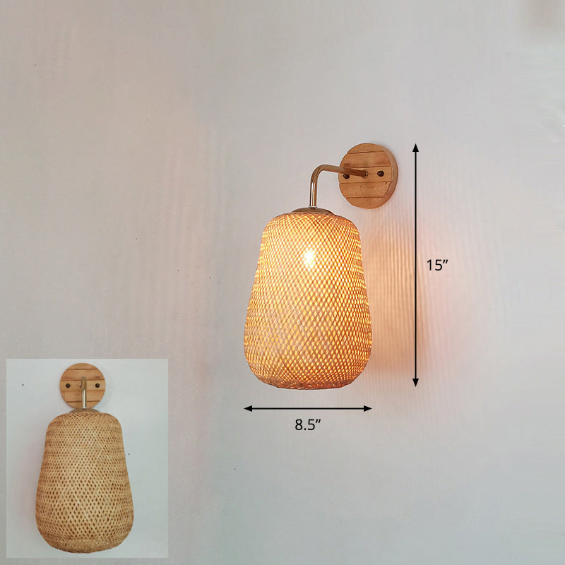 Avelena | Handgefertigte Flur-Wandleuchte Bambus Ein-Birnen Zeitgenössische Wandlampe aus Holz