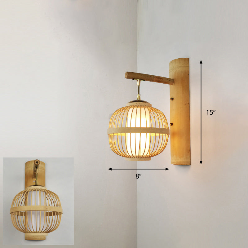 Avelena | Handgefertigte Flur-Wandleuchte Bambus Ein-Birnen Zeitgenössische Wandlampe aus Holz