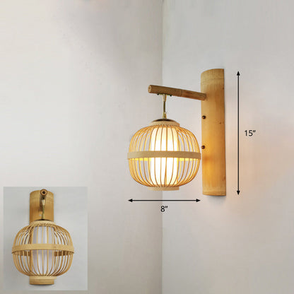 Avelena | Handgefertigte Flur-Wandleuchte Bambus Ein-Birnen Zeitgenössische Wandlampe aus Holz