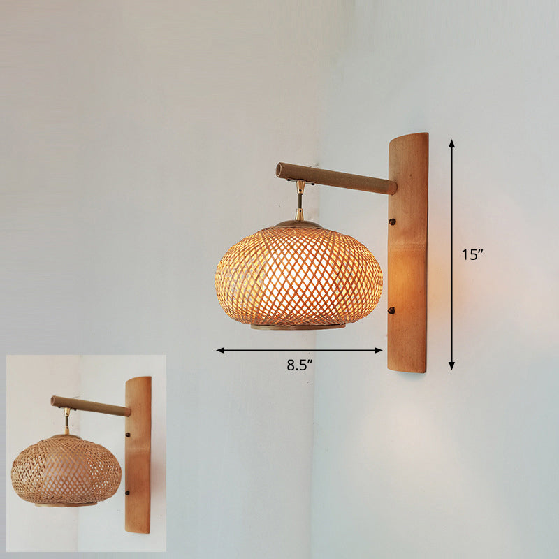 Avelena | Handgefertigte Flur-Wandleuchte Bambus Ein-Birnen Zeitgenössische Wandlampe aus Holz