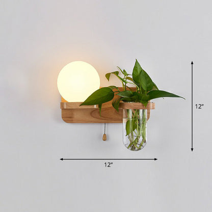 Avelena | Creme Glas Geometrische Wandleuchte Art Deco 1 Kopf Wandmontierte Licht mit Pflanzenbehälter und Holzregal