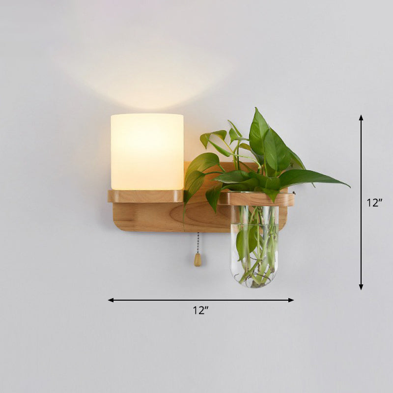Avelena | Creme Glas Geometrische Wandleuchte Art Deco 1 Kopf Wandmontierte Licht mit Pflanzenbehälter und Holzregal