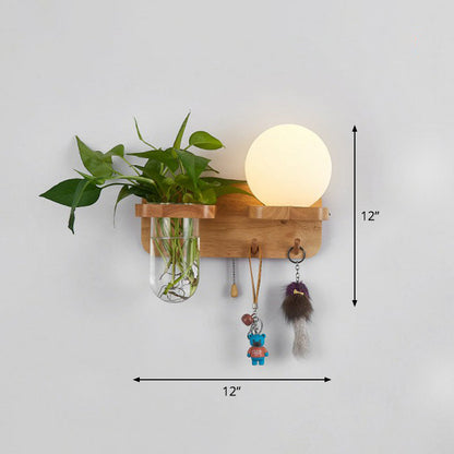 Avelena | Creme Glas Geometrische Wandleuchte Art Deco 1 Kopf Wandmontierte Licht mit Pflanzenbehälter und Holzregal