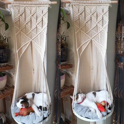 Avelena | Katzen Schwinge Bett Boho Stil Handgemacht Hängesessel Sitz Tusse Katzen Spiel Baumwollseil Makramee Tusse Haus