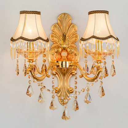 Avelena | Victorian Kerzenwand-Sconces Beleuchtung Metall Wandmontage Licht mit Schirm und Kristall Dekor
